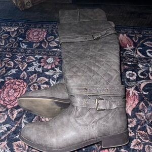 JustFab Quilted Buckle Mid-Calf Boots - Gray